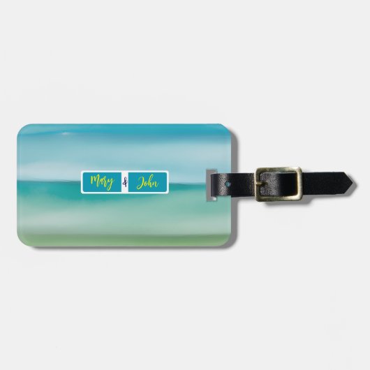 Aangepaste naam Abstract Waterverf Oceaan Horizon  Bagagelabel (Voorkant horizontaal)