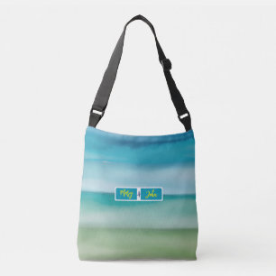 Aangepaste naam Abstract Waterverf Oceaan Horizon Crossbody Tas