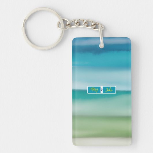 Aangepaste naam Abstract waterverf oceaan horizon  Sleutelhanger (Voorkant)