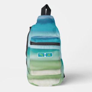 Aangepaste naam Abstract waterverf Oceaan Horizon Sling Bag