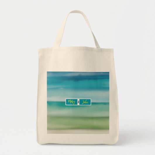 Aangepaste naam Abstract waterverf Oceaan Horizon Tote Bag (Voorkant)