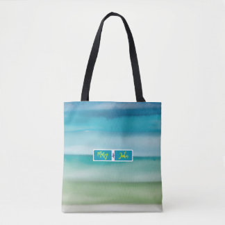Aangepaste naam Abstracte Aquarel Oceaan Horizon K Tote Bag