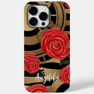 Aangepaste naam: Abstracte bloemen en rode bloemen Case-Mate iPhone 14 Pro Max Hoesje