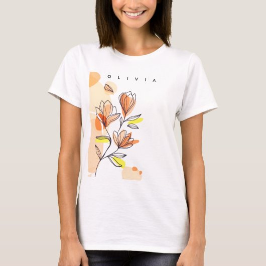 Aangepaste naam Abstracte Bloemminimalist T-shirt (Voorkant)