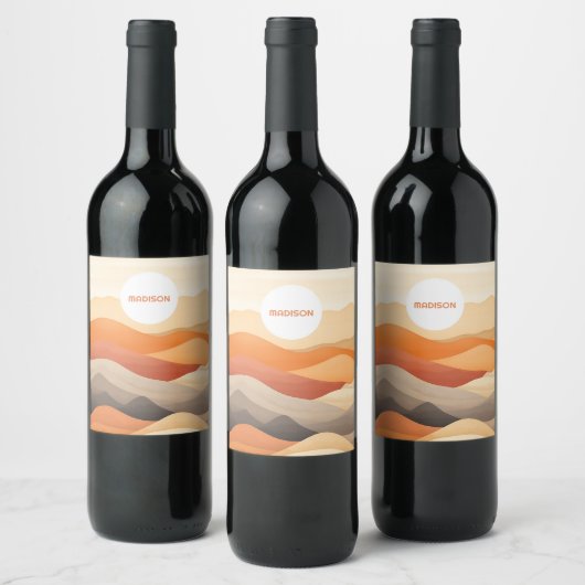 Aangepaste naam Abstracte landschapsillustratie Wijn Etiket (Flessen)