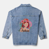 Aangepaste naam abstracte vrouwen gezicht bloemen denim jacket (Achterkant)