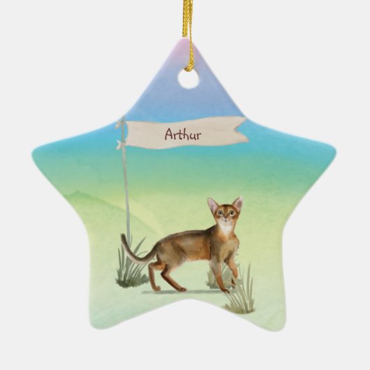 Aangepaste naam Abyssiniaanse kat Pet Keramisch Ornament (Achterkant)
