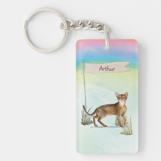 Aangepaste naam Abyssiniaanse kat Pet Sleutelhanger (Voorkant)