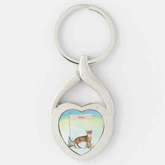 Aangepaste naam Abyssiniaanse kat Pet Sleutelhanger (Voorkant)