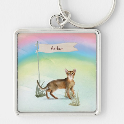Aangepaste naam Abyssiniaanse kat Pet Sleutelhanger (Voorkant)