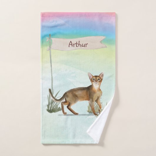 Aangepaste naam Abyssinianische keukenset voor kat Bad Handdoek (Handdoek)