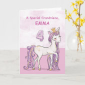 Aangepaste naam achterkleernichtje 4de verjaardag kaart (Gele Bloem)