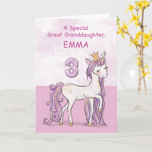 Aangepaste naam achterkleindochter 3e verjaardag R Kaart (Gele Bloem)