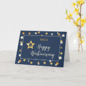 Aangepaste naam Achtste werkjubileum Navy Goud Kaart (Gele Bloem)