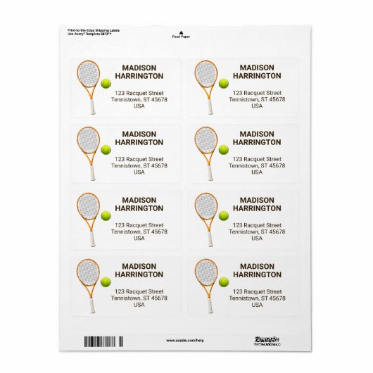 Aangepaste naam & adres Tennis Etiket (Full Sheet)