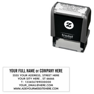 Aangepaste naam adres website telefoon e-mail info zelfinktende stempel