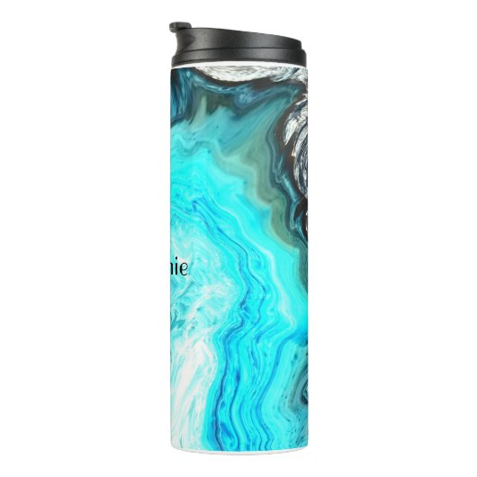 Aangepaste naam agaat edelsteen geode kunst blauw  thermosbeker (Geroteerd rechts)