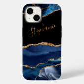 Aangepaste naam Agate Blue Gold Glitter Case-Mate iPhone Case (Achterkant)