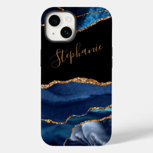 Aangepaste naam Agate Blue Gold Glitter Case-Mate iPhone 14 Hoesje