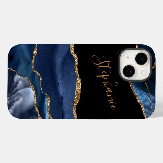 Aangepaste naam Agate Blue Gold Glitter Case-Mate iPhone Case (Achterkant (horizontaal))