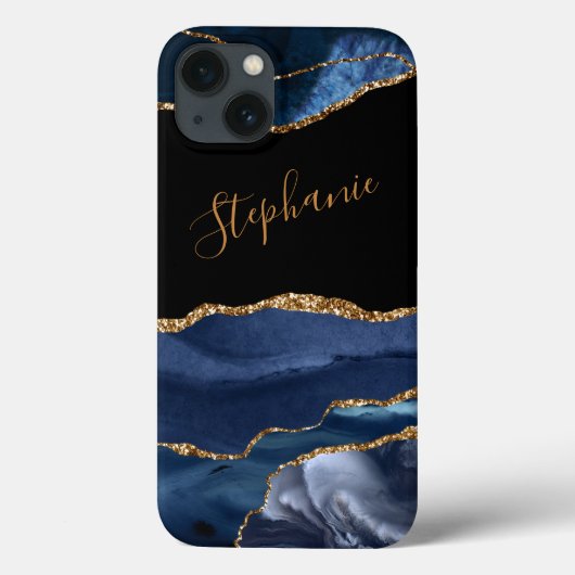 Aangepaste naam Agate Blue Gold Glitter Case-Mate iPhone Case (Achterkant)