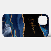 Aangepaste naam Agate Blue Gold Glitter Case-Mate iPhone Case (Achterkant (horizontaal))