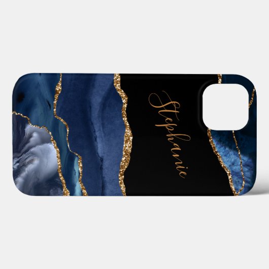 Aangepaste naam Agate Blue Gold Glitter Case-Mate iPhone Case (Achterkant (horizontaal))