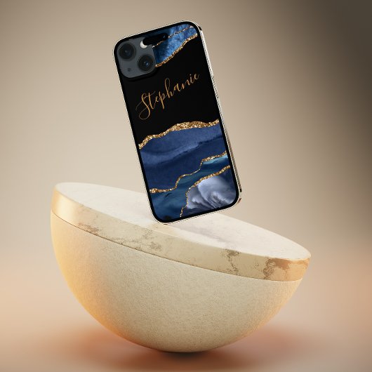 Aangepaste naam Agate Blue Gold Glitter Case-Mate iPhone Case