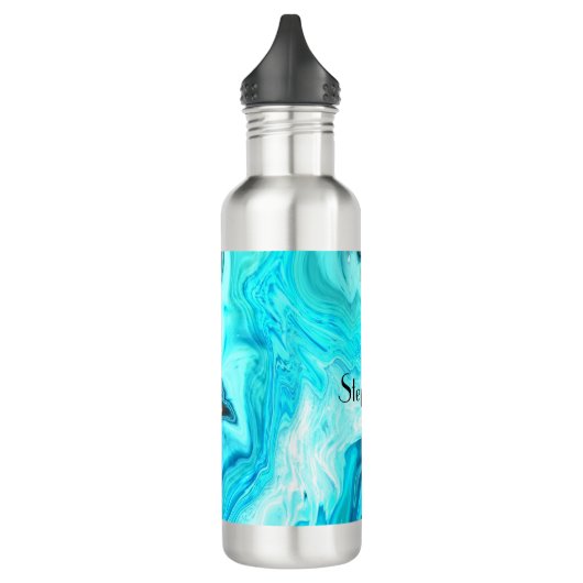 Aangepaste naam Agate Gemstone Geode Art Blue Cool Waterfles (Links)