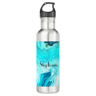 Aangepaste naam Agate Gemstone Geode Art Blue Cool Waterfles