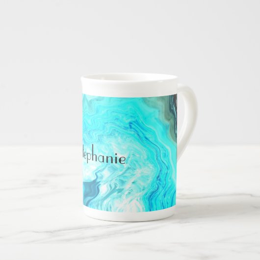 Aangepaste naam Agate Gemstone Geode Art Blue Cute Porselein Kop (Voorkant rechts)