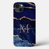 Aangepaste naam Agate Navy Blue Gold Geode Marble Case-Mate iPhone Case (Achterkant)