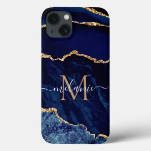 Aangepaste naam Agate Navy Blue Gold Geode Marble Case-Mate iPhone Case