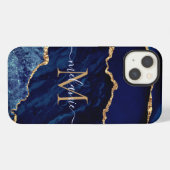 Aangepaste naam Agate Navy Blue Gold Geode Marble iPhone Hoesje (Achterkant horizontaal)