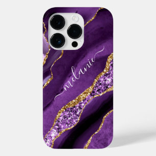 Aangepaste naam Agate Paars Violet Gold Glitter Case-Mate iPhone 14 Pro Hoesje