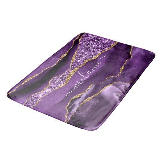 Aangepaste naam Agate Paars Violet Gold Glitter Ge Badmat (Gekanteld)