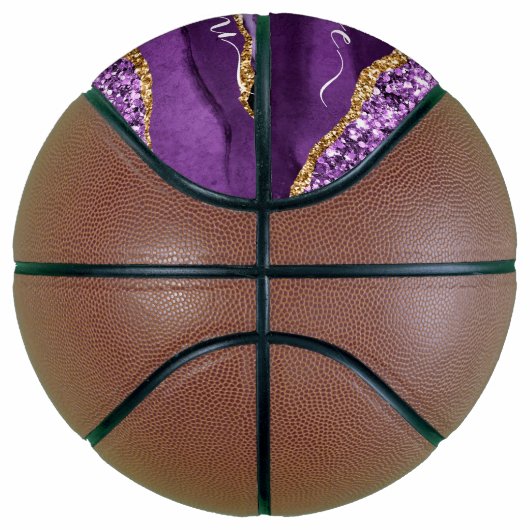 Aangepaste naam Agate Paars Violet Gold Glitter Ge Basketbal (Rechts)