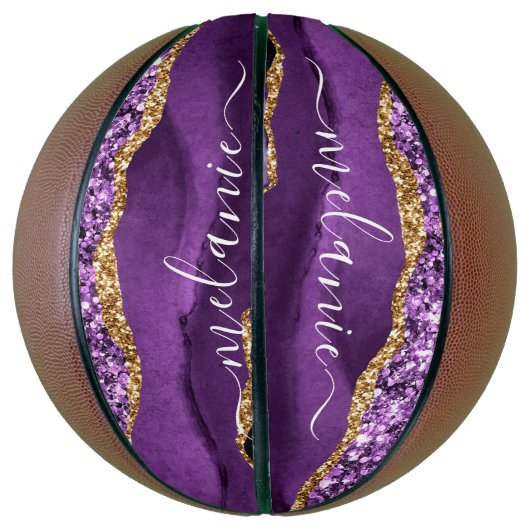 Aangepaste naam Agate Paars Violet Gold Glitter Ge Basketbal (Verticaal)