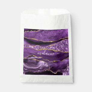 Aangepaste naam Agate Paars Violet Gold Glitter Ge Bedankzakje