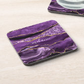 Aangepaste naam Agate Paars Violet Gold Glitter Ge Bier Onderzetter (Linkerzijde)