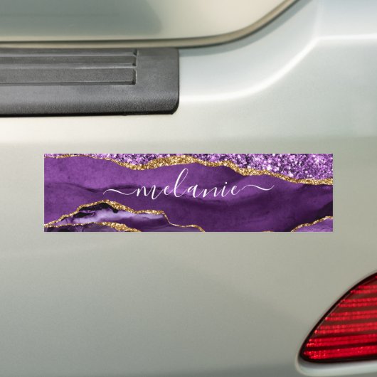 Aangepaste naam Agate Paars Violet Gold Glitter Ge Bumpersticker (Op auto)
