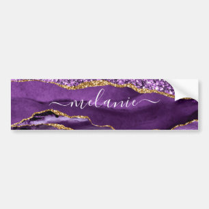 Aangepaste naam Agate Paars Violet Gold Glitter Ge Bumpersticker