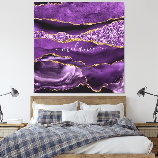 Aangepaste naam Agate Paars Violet Gold Glitter Ge Canvas Afdruk (Insitu (Slaapkamer))