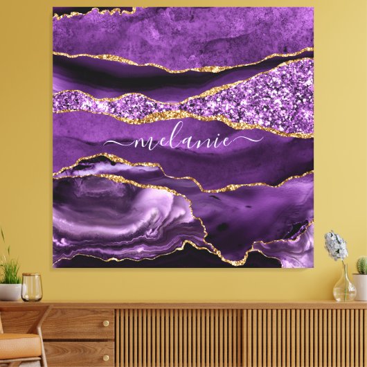 Aangepaste naam Agate Paars Violet Gold Glitter Ge Canvas Afdruk (Insitu (Woonkamer))