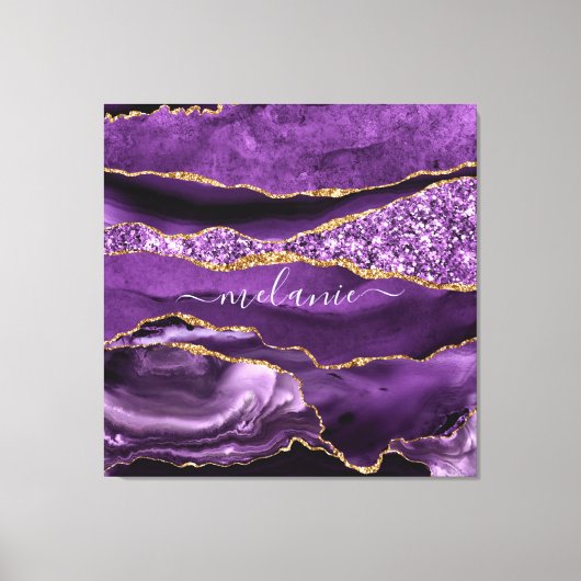 Aangepaste naam Agate Paars Violet Gold Glitter Ge Canvas Afdruk (Voorkant)
