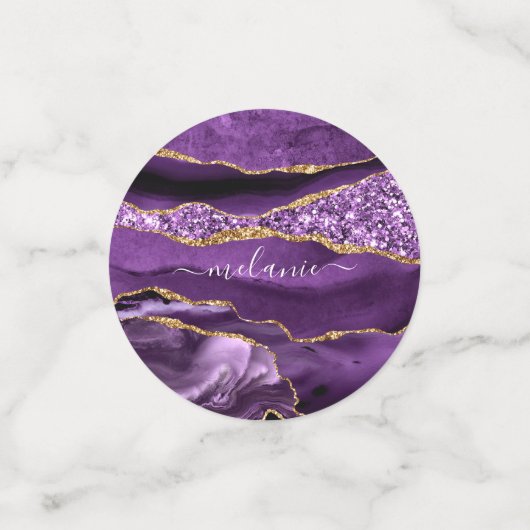Aangepaste naam Agate Paars Violet Gold Glitter Ge Confetti (Kleine voorkant)
