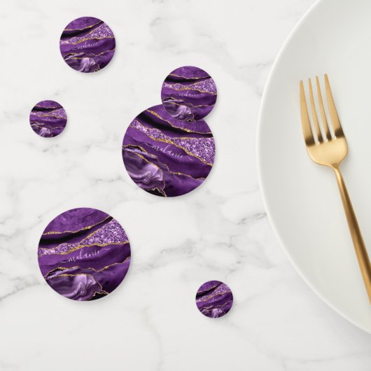 Aangepaste naam Agate Paars Violet Gold Glitter Ge Confetti (Groep)