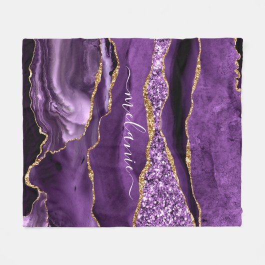 Aangepaste naam Agate Paars Violet Gold Glitter Ge Fleece Deken (Voorkant (Horizontaal))