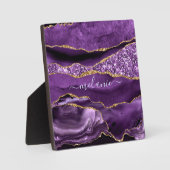 Aangepaste naam Agate Paars Violet Gold Glitter Ge Fotoplaat (Voorkant)