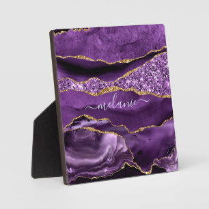 Aangepaste naam Agate Paars Violet Gold Glitter Ge Fotoplaat
